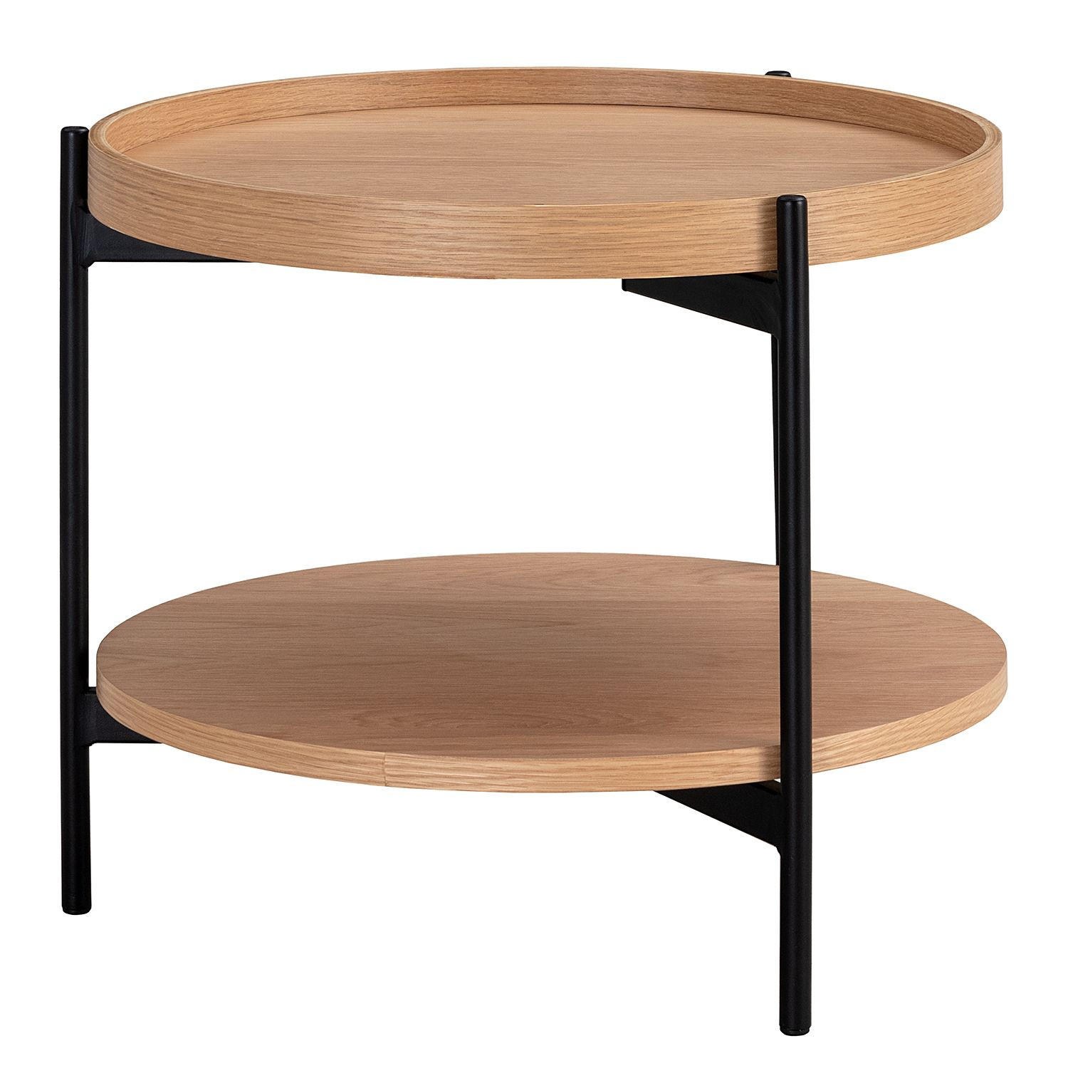 BEISTELLTISCH 50/50/45 cm Eiche furniert Naturfarben, Eichefarben rund  - Eichefarben/Schwarz, MODERN, Holz/Holzwerkstoff (50/50/45cm) - home24