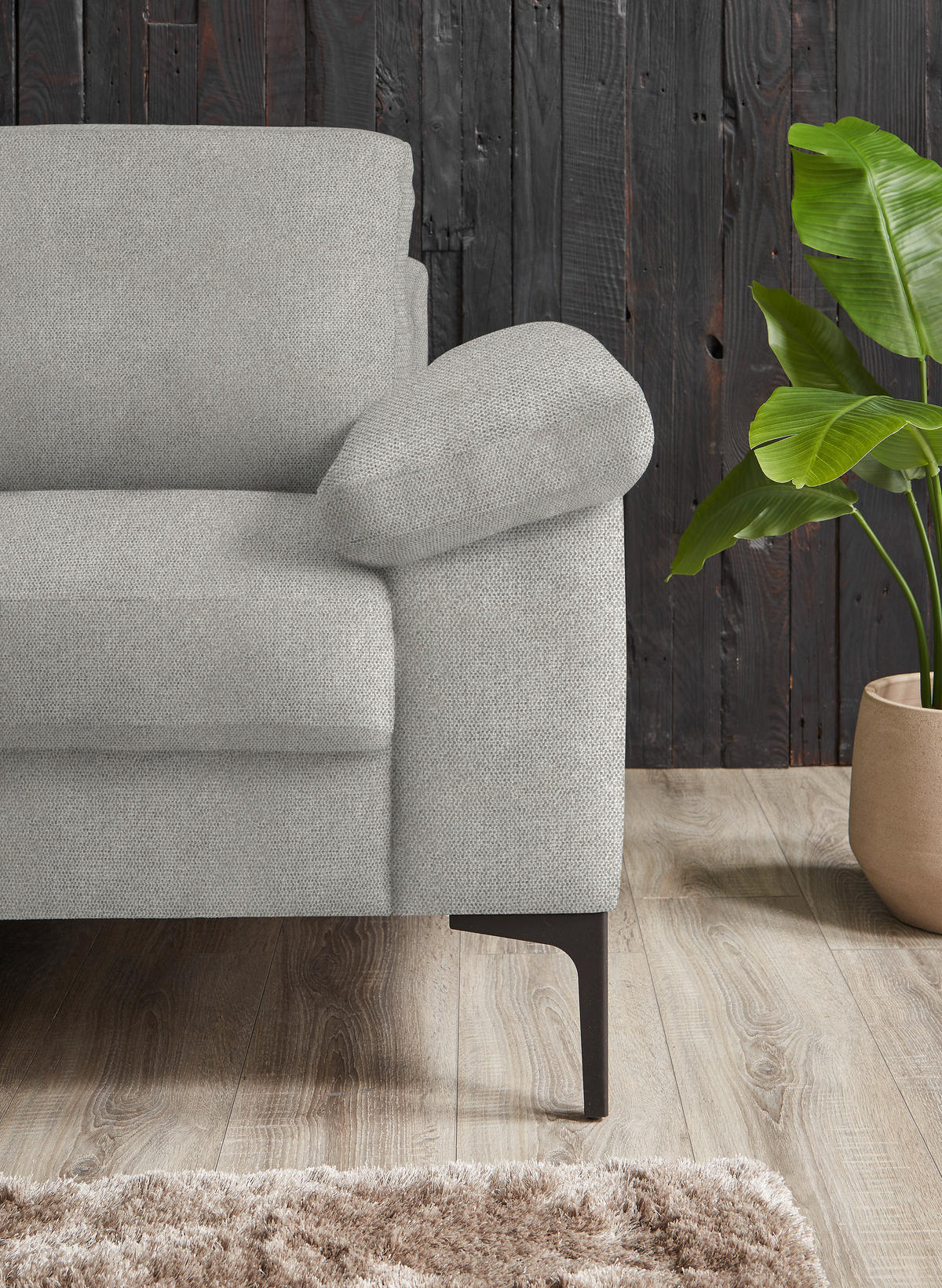 3-SITZER-SOFA in Flachgewebe Hellgrau  - Hellgrau/Schwarz, Design, Textil/Metall (226/89/97cm) - Pure Home Lifestyle
