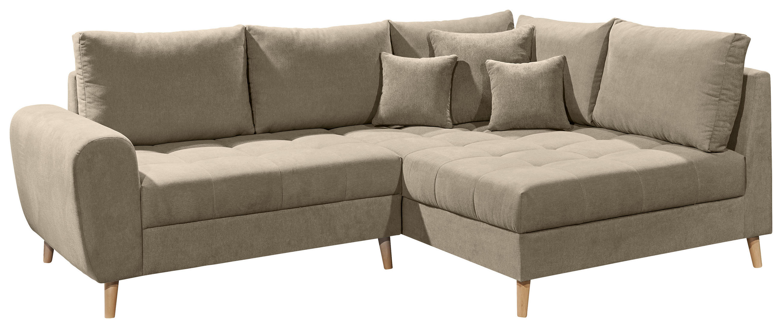 Ecksofa Mit Holzfüßen + Kissen Alice, Webstoff