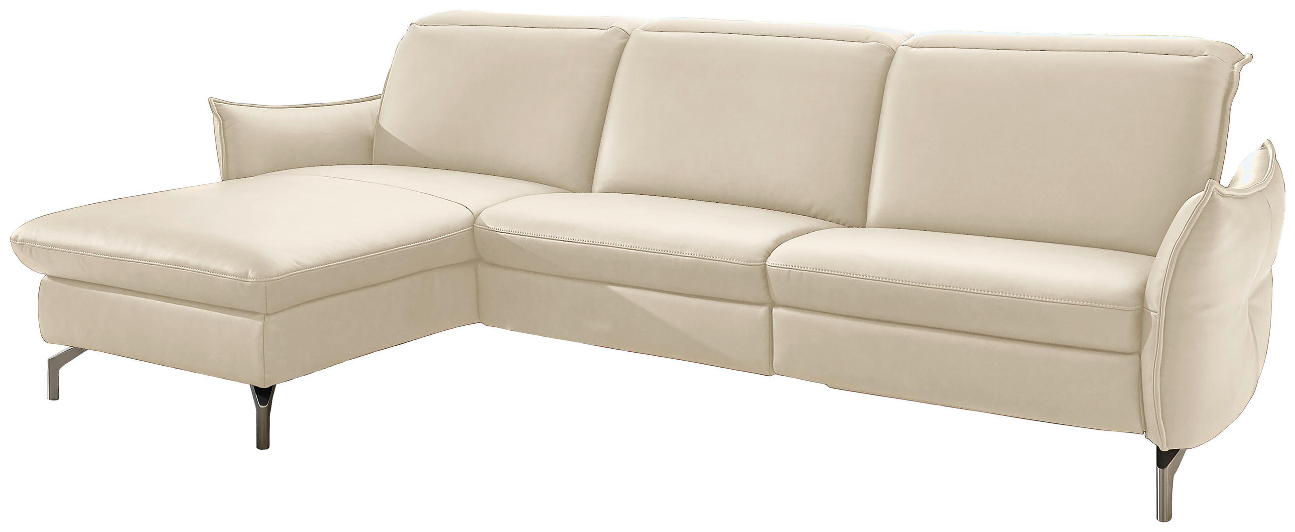 ECKSOFA in Lederlook (vegan) Ecru - Ecru/Nickelfarben, Modern, Textil/Metall (179/263cm) - Livetastic