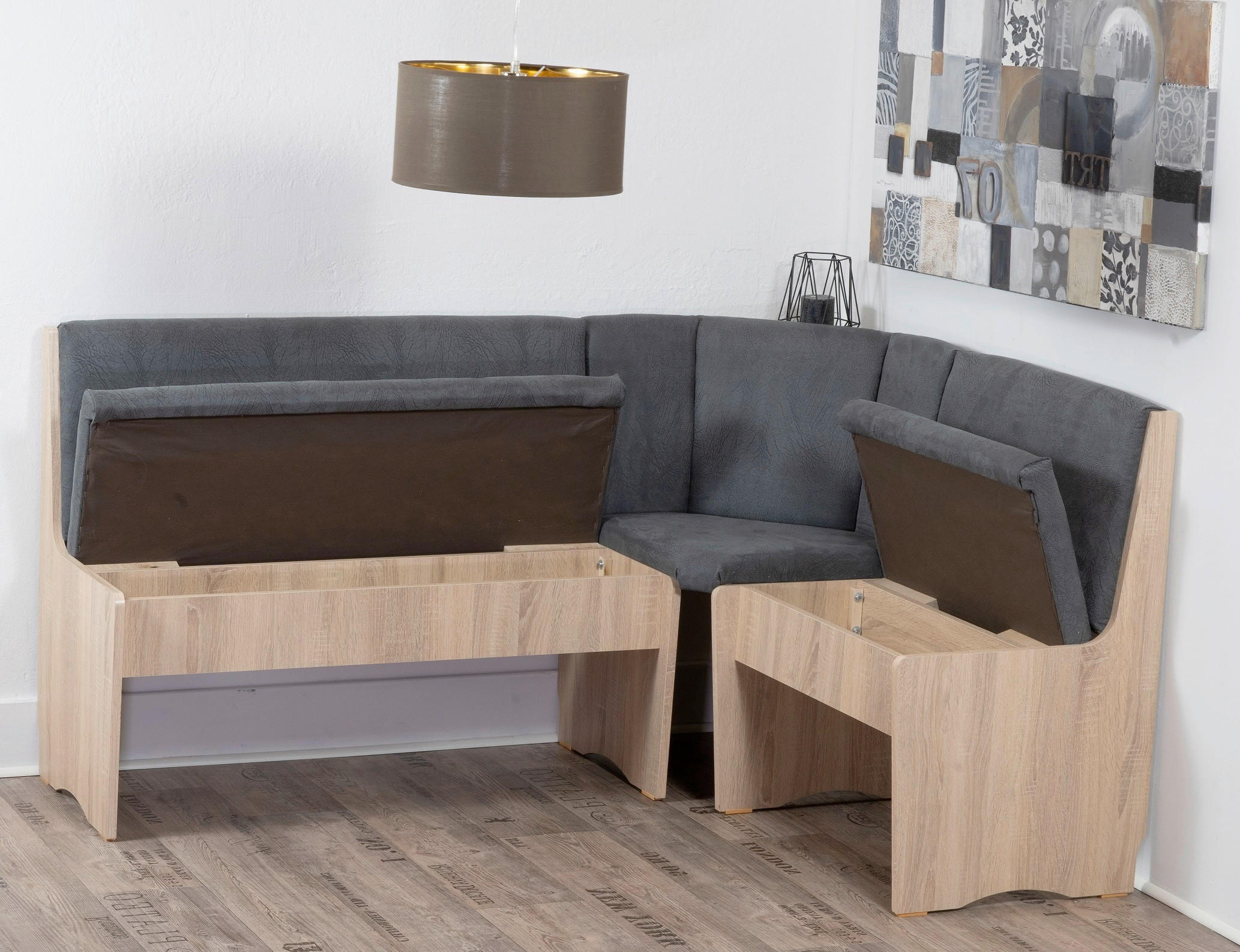 ECKBANKGRUPPE Mikrofaser Sonoma Eiche, Grau  - Grau/Sonoma Eiche, KONVENTIONELL, Holz/Textil (165/89/125cm) - MID.YOU