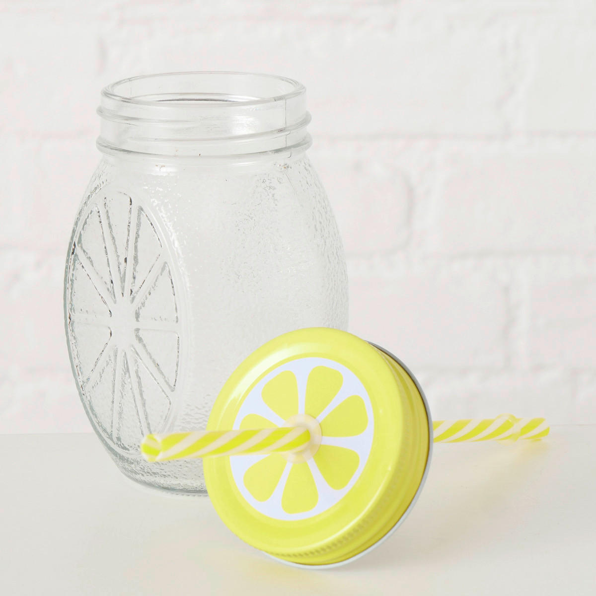 TRINKHALMBECHER  - Transparent/Gelb, LIFESTYLE, Glas/Textil (9,5/7,4/23,8cm)