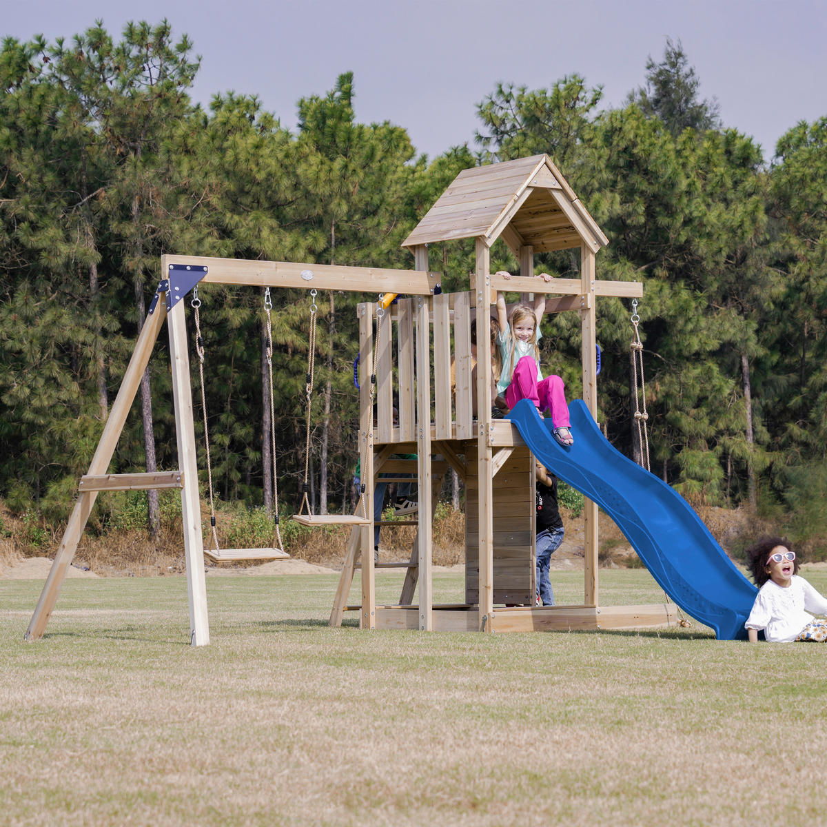 SPIELTURM 342/267/375 cm  - Blau, KONVENTIONELL, Holz/Kunststoff (342/267/375cm) - Ambia Garden