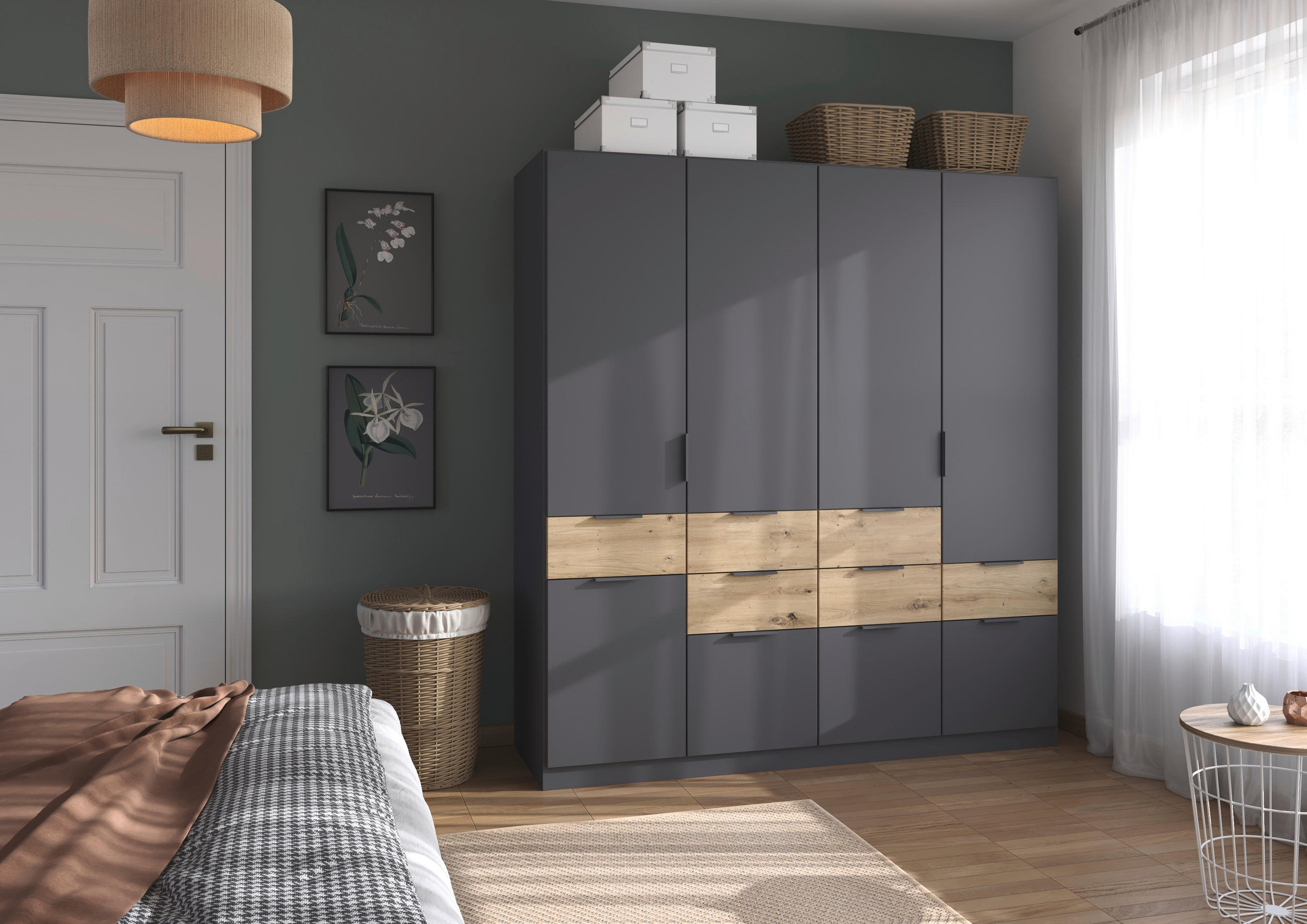 DREHTÜRENSCHRANK 5-türig Grau, Eiche Artisan  - Eiche Artisan/Grau, KONVENTIONELL, Holzwerkstoff/Metall (181/197/54cm) - Xora
