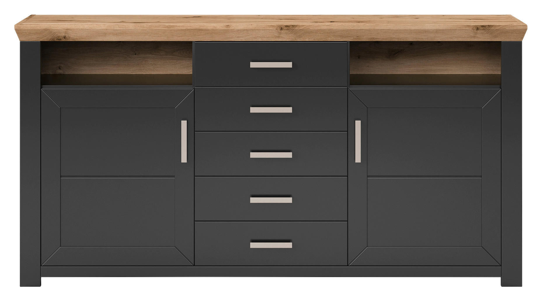 Thumbnail - SetOne by Musterring Sideboard, Graphit, Eiche Artisan, Metall, 2 Fächer, 5 Schubladen, 184.1x94.6x44.2 cm, Beimöbel erh...