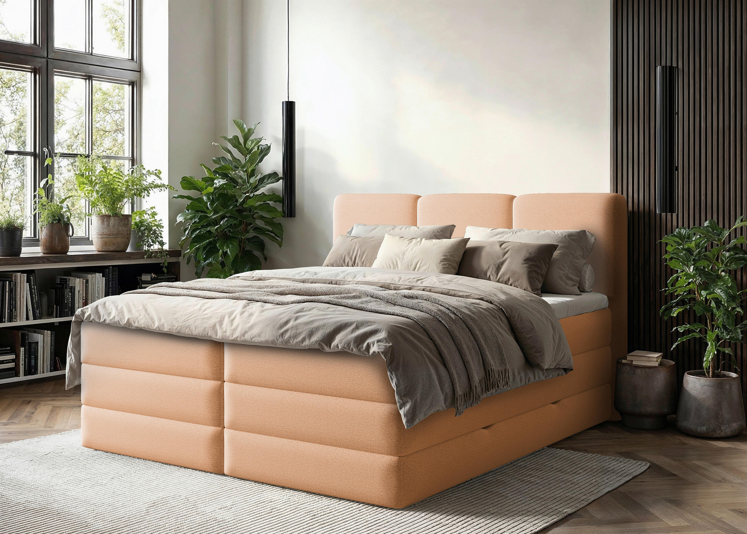 BOXSPRINGBETT 180/200 cm,  in Terracotta, Bettkasten, Topper, H2 + H3 = mittel + fest  - Terracotta/Schwarz, MODERN, Holz/Holzwerkstoff (180/200cm) - MID.YOU