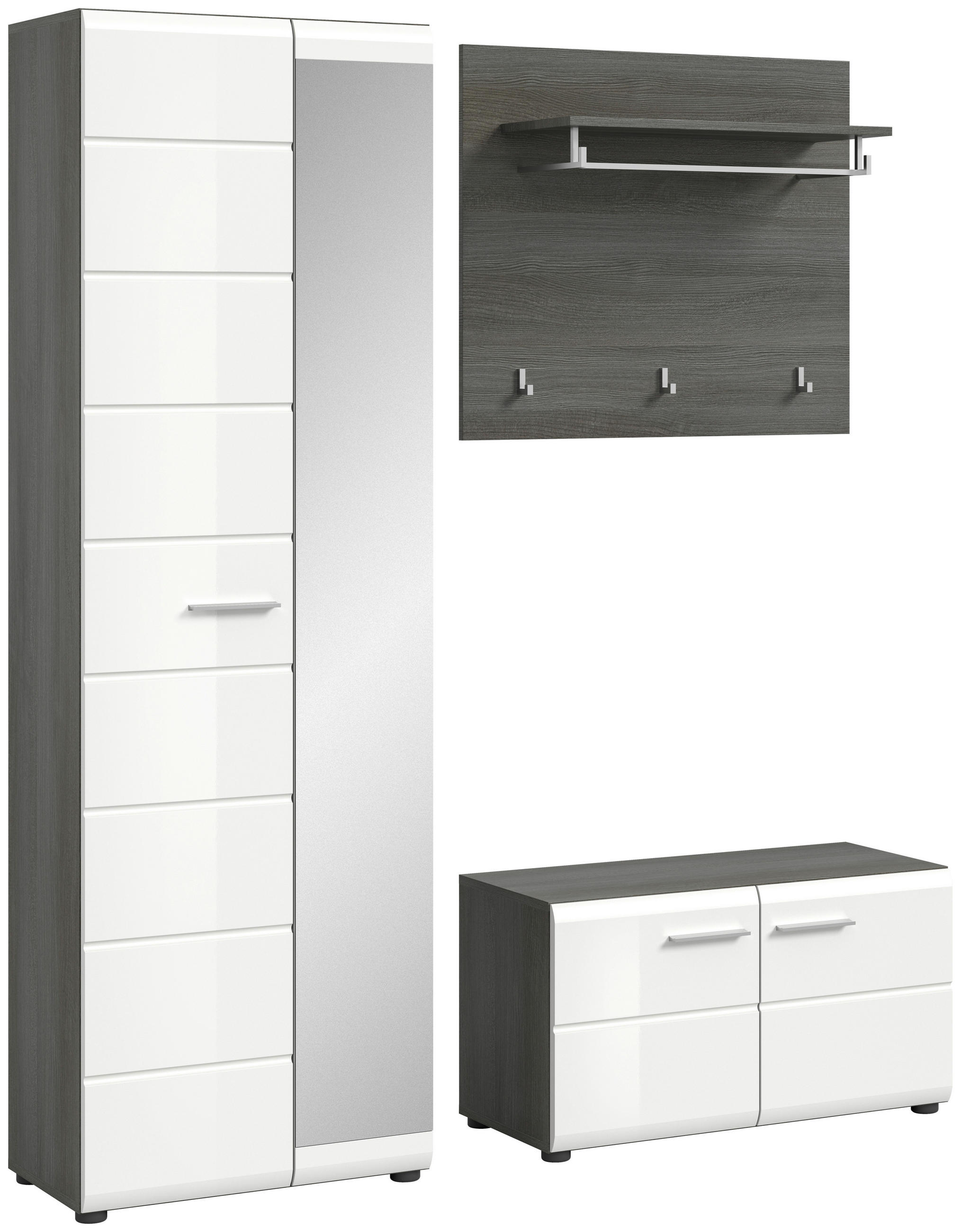 GARDEROBE 3-teilig in 155/192/37 cm - Weiß Hochglanz, Design, Holzwerkstoff (155/192/37cm) - MID.YOU