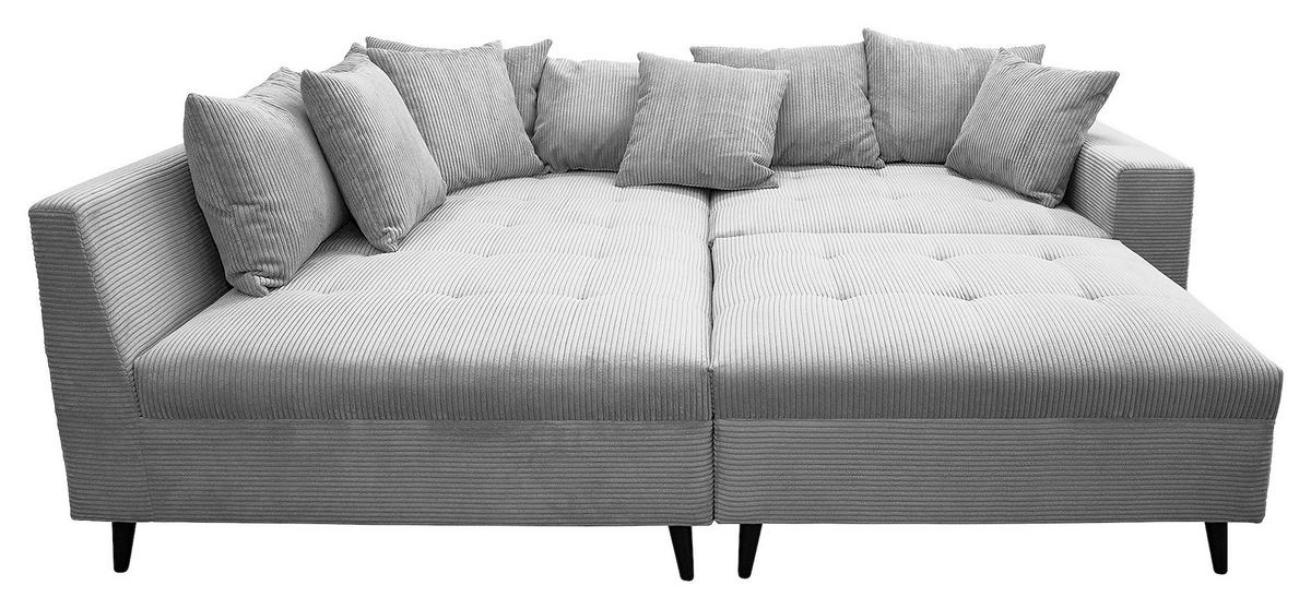 Ecksofa inkl. Hocker in Cord Hellgrau  - Hellgrau/Schwarz, Design, Holz/Textil (174/247cm) - MID.YOU