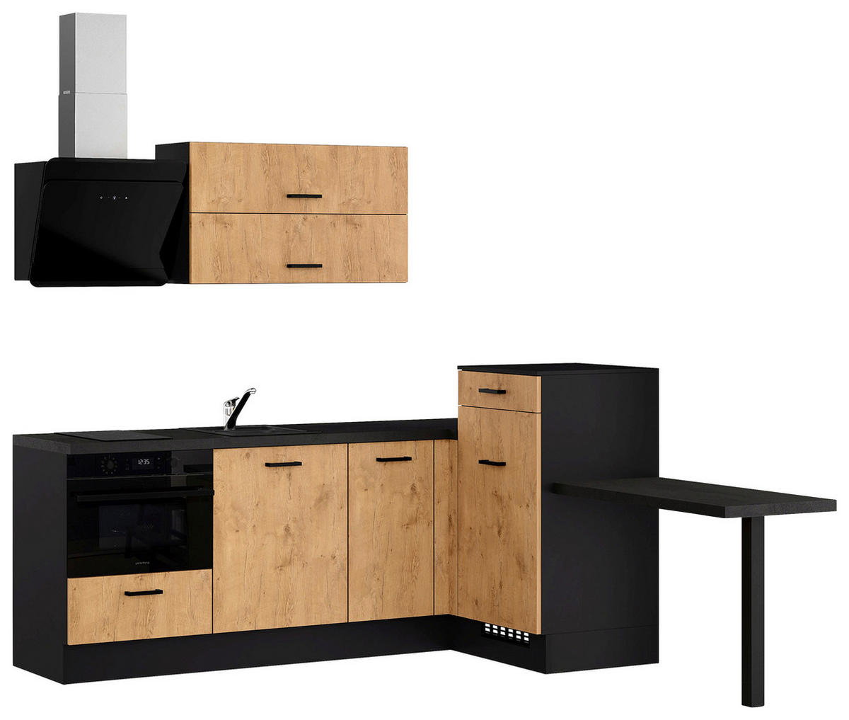 ECKKÜCHE 225/241 cm  in Eichefarben  - Dunkelgrau/Eichefarben, Design, Holzwerkstoff/Metall (225/241cm) - Impuls