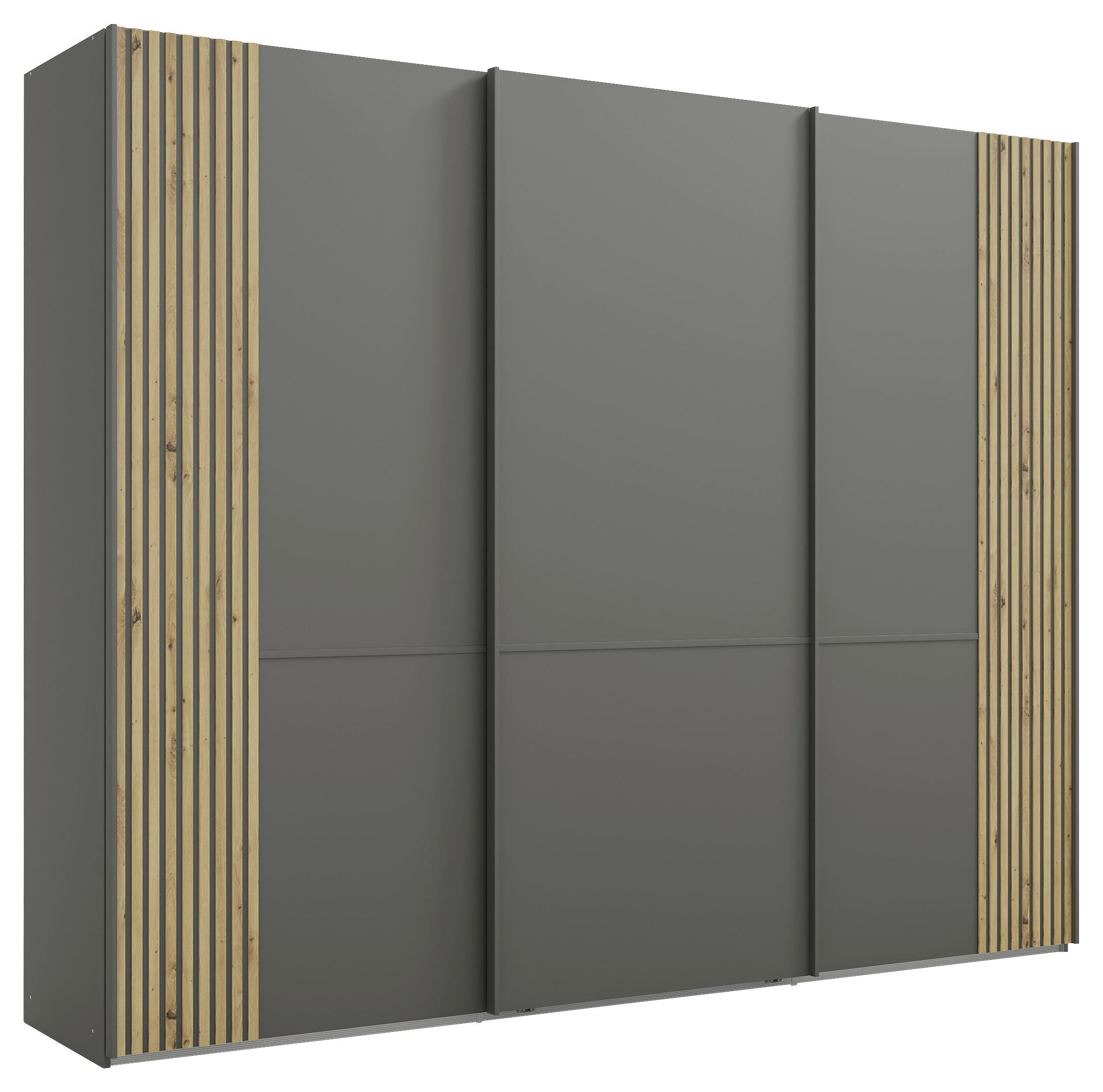 SCHWEBETÜRENSCHRANK 300/236/67 cm 3-türig Graphitfarben, Eiche Bianco  - Eiche Bianco/Graphitfarben, Design, Holzwerkstoff/Metall (300/236/67cm) - Musterring