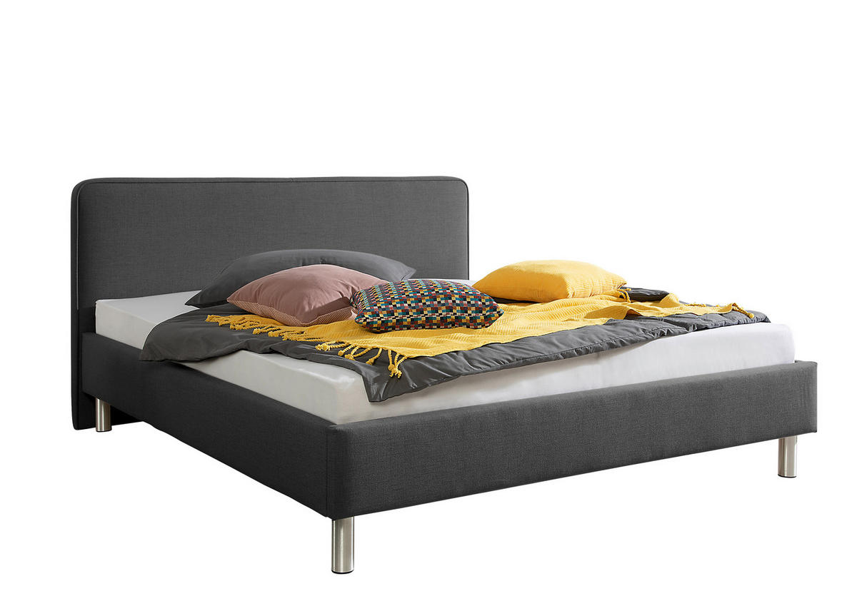 POLSTERBETT  in Anthrazit,  - Anthrazit/Alufarben, MODERN, Textil/Metall (213/97/208cm) - Livetastic