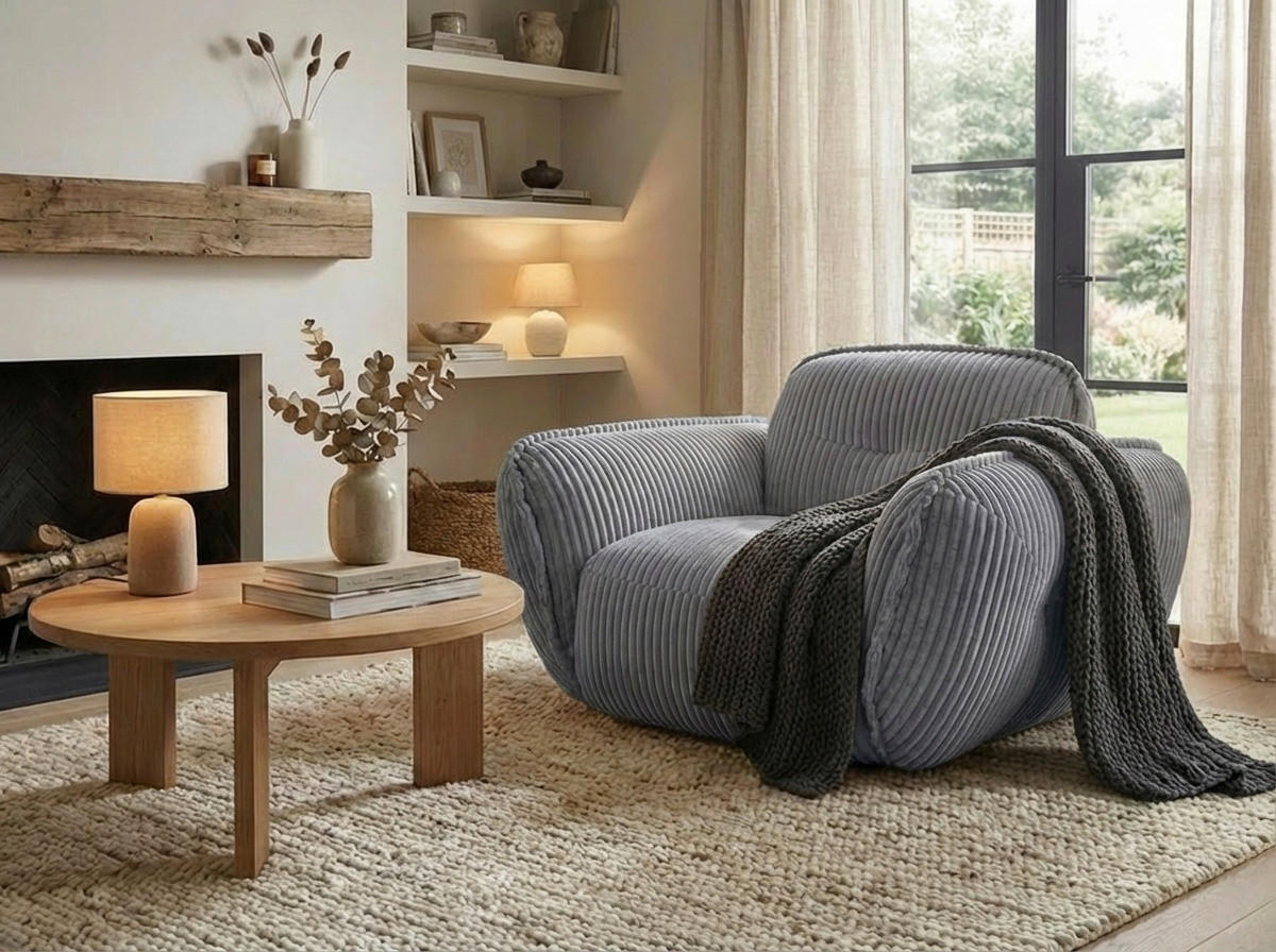 SESSEL in Cord Grau  - Schwarz/Grau, MODERN, Kunststoff/Textil (123/87/120cm) - Trendmanufaktur