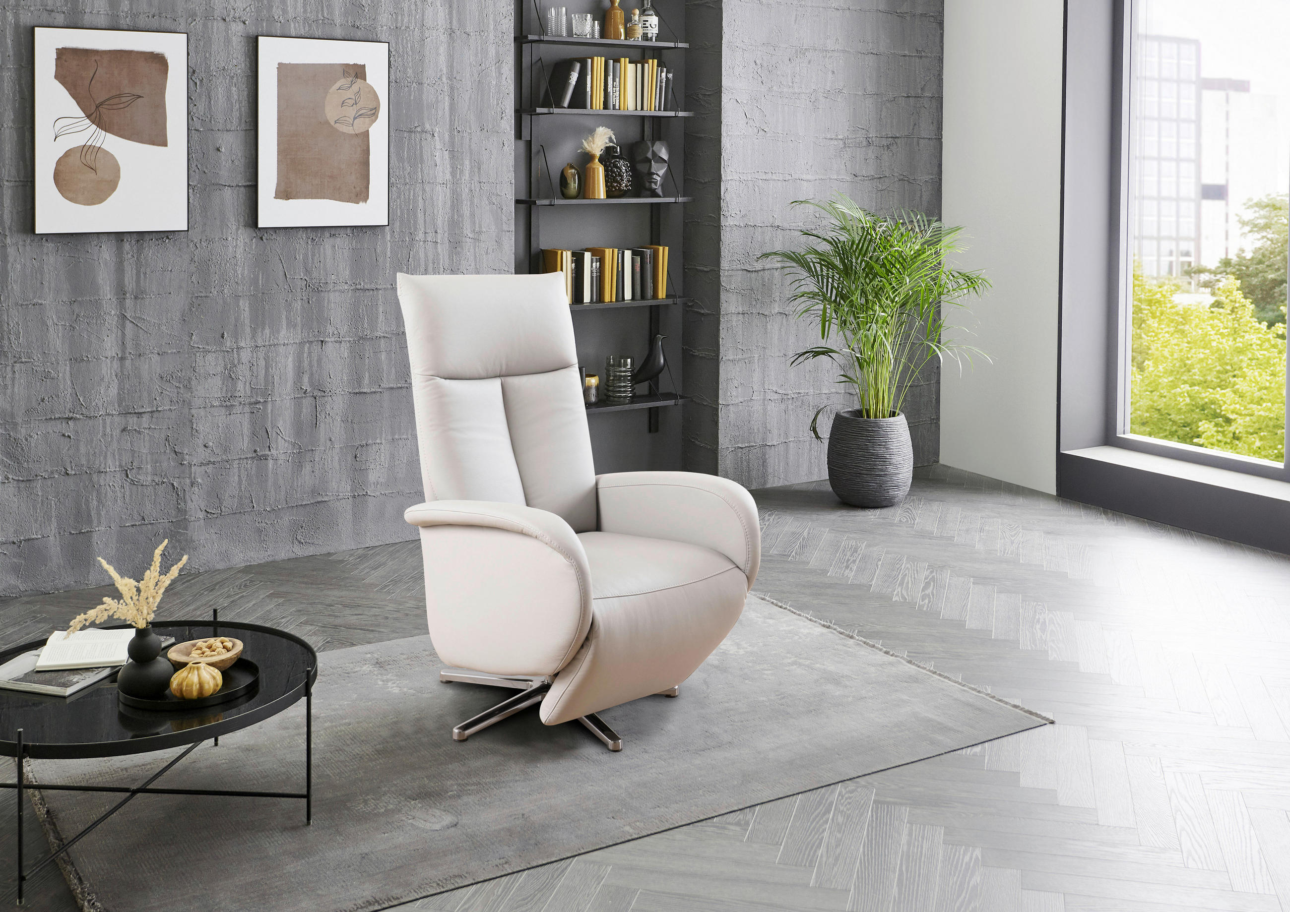 RELAXSESSEL  in Weiss  - Chromfarben/Weiss, Konventionell, Leder/Metall (75/112/82cm) - Sit & More
