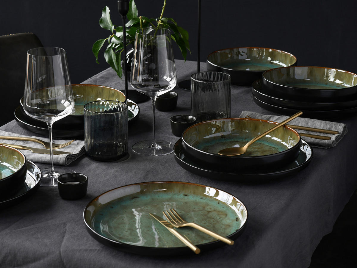KOMPLETT SERVIS Nordic Fjord Beige 16 delar  - grön/svart, Basics, keramik (38/31/38cm) - Creatable