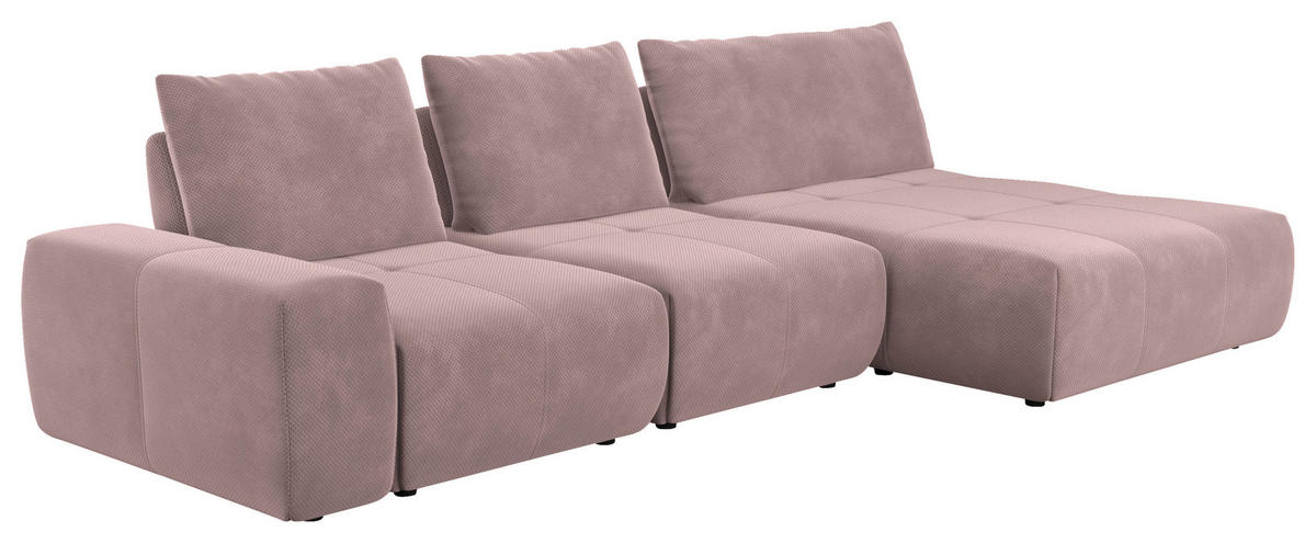 ECKSOFA in Velours Altrosa  - Schwarz/Altrosa, Design, Kunststoff/Textil (347/174cm) - Xora