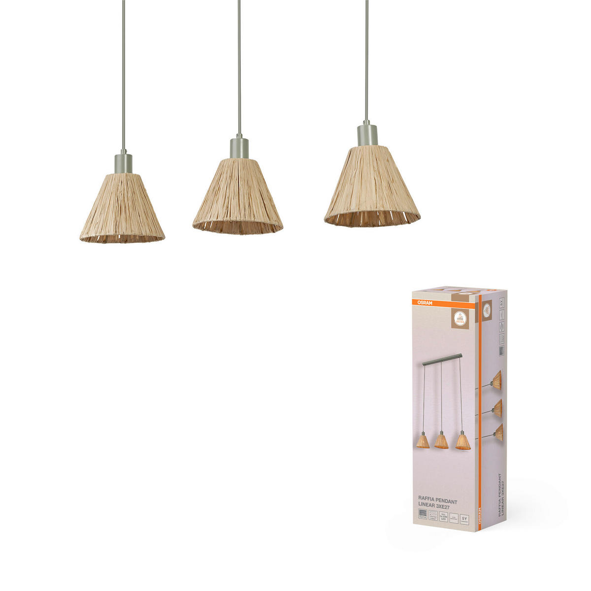 HÄNGELEUCHTE 84.5/20/125 cm  - Natur, Naturmaterialien/Metall (84.5/20/125cm) - Osram