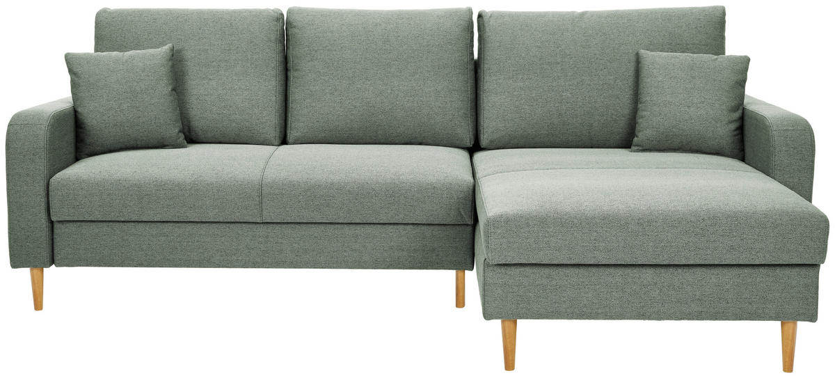 ECKSOFA in Flachgewebe Salbeigrün  - Salbeigrün/Eiche Wotan, Konventionell, Holz/Textil (255/157cm) - Carryhome