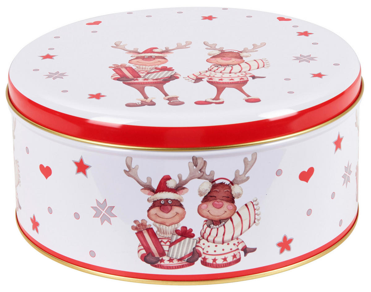 DÓZA velká  - bílá/červená, Basics, kov (19,7/9,6cm) - X-Mas