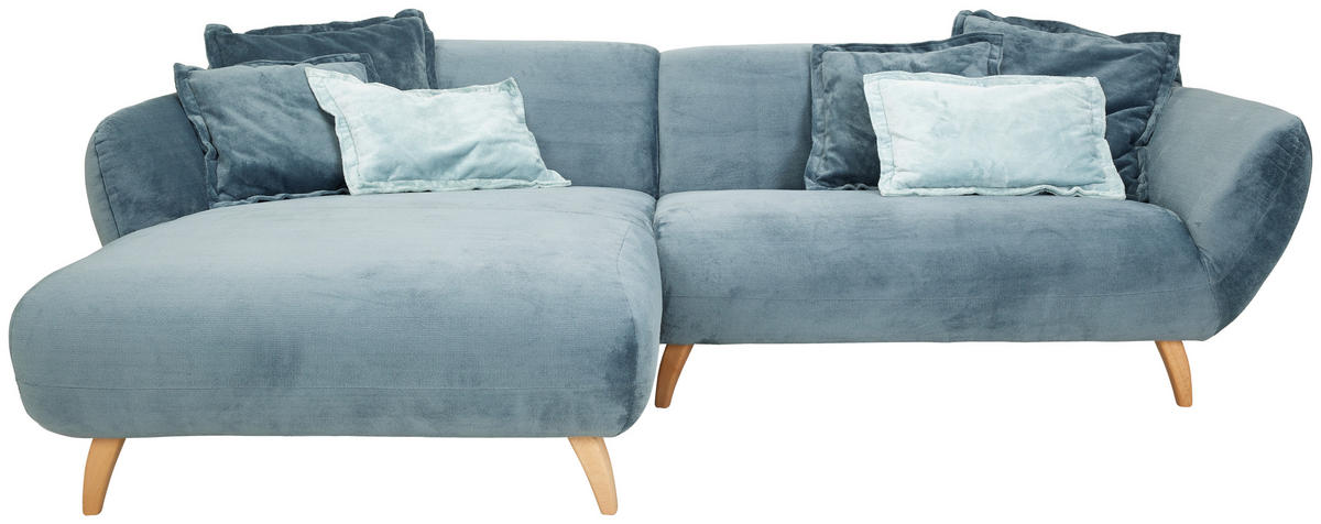 ECKSOFA Petrol Plüsch  - Buchefarben/Petrol, Design, Holz/Textil (175/280cm) - Carryhome