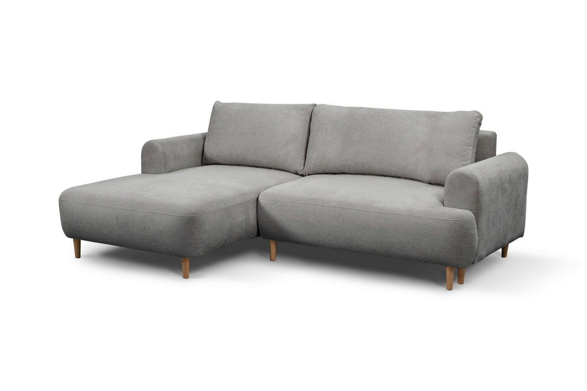 ECKSOFA VIRA Grau Struktur Rückenkissen, Bettkasten, Liegefläche im Originalstoff  - Naturfarben/Grau, Design, Holz/Textil (150/230cm) - MID.YOU