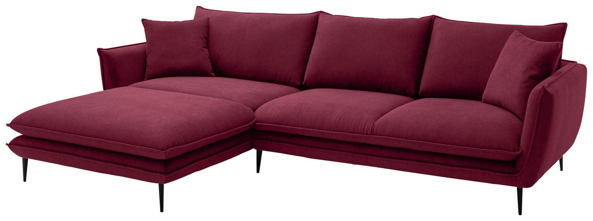 ECKSOFA Bordeaux Webstoff  - Bordeaux/Schwarz, KONVENTIONELL, Textil/Metall (196/304cm) - Hom`in