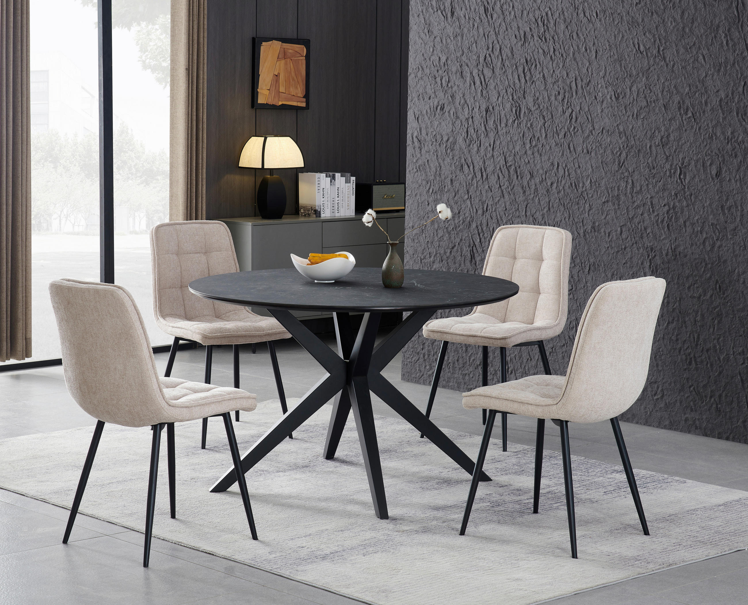STUHL Leinenoptik Beige Pappel Sperrholz  - Beige/Schwarz, KONVENTIONELL, Holz/Textil (45/89/58cm) - MID.YOU