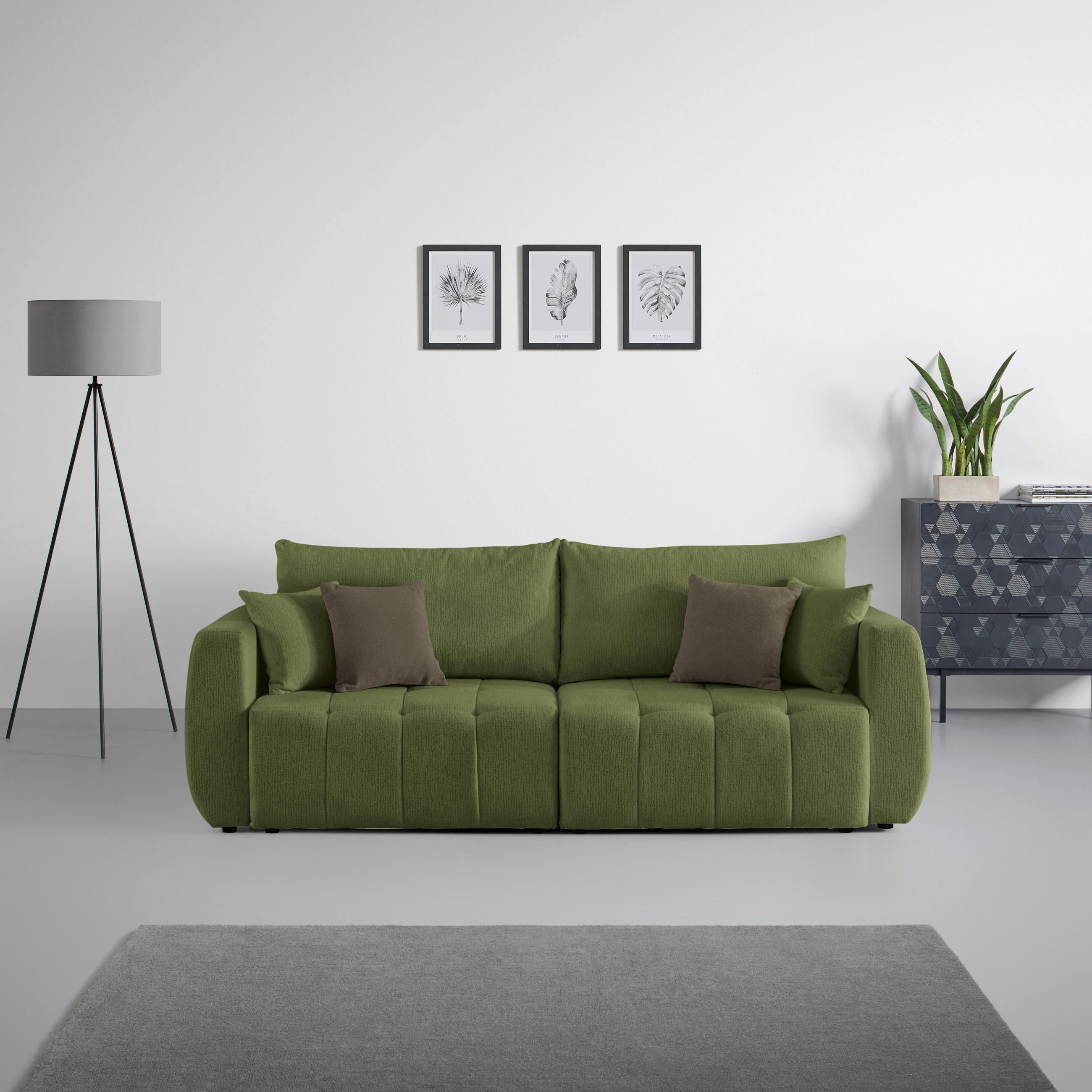 SCHLAFSOFA in Chenille, Jacquard Olivgrün  - Schwarz/Braun, Kunststoff/Textil (245/74-90/104cm) - MID.YOU