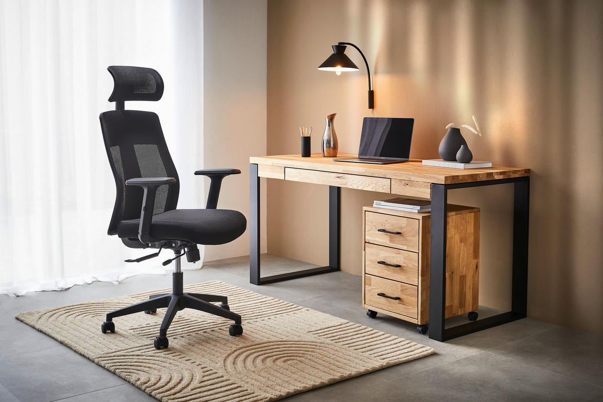 PISALNA MIZA les barve hrasta  - črna/barve hrasta, Moderno, kovina/les (150/65/76cm) - Linea Natura