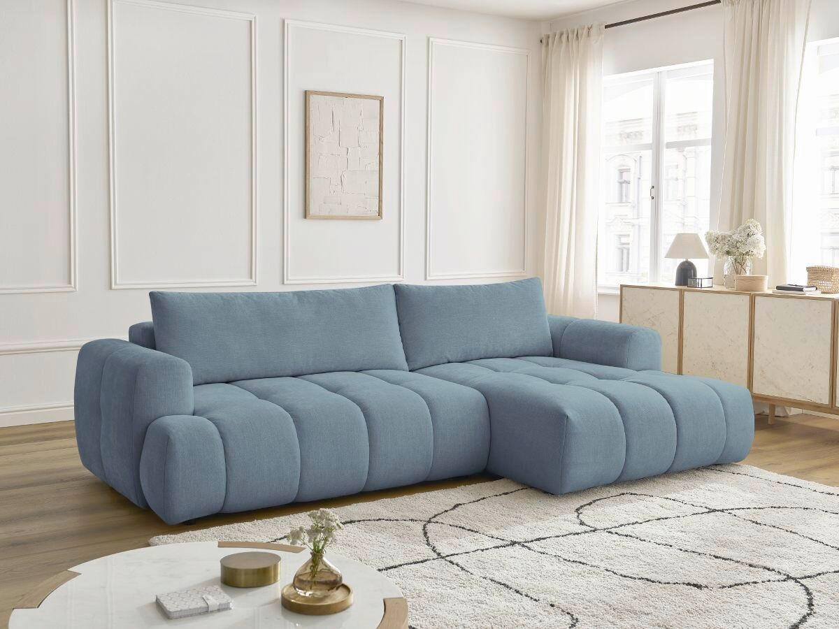 ECKSCHLAFSOFA FUJI Leinenoptik Hellblau  inkl.  - Schwarz/Hellblau, MODERN, Kunststoff/Textil (292/160cm)