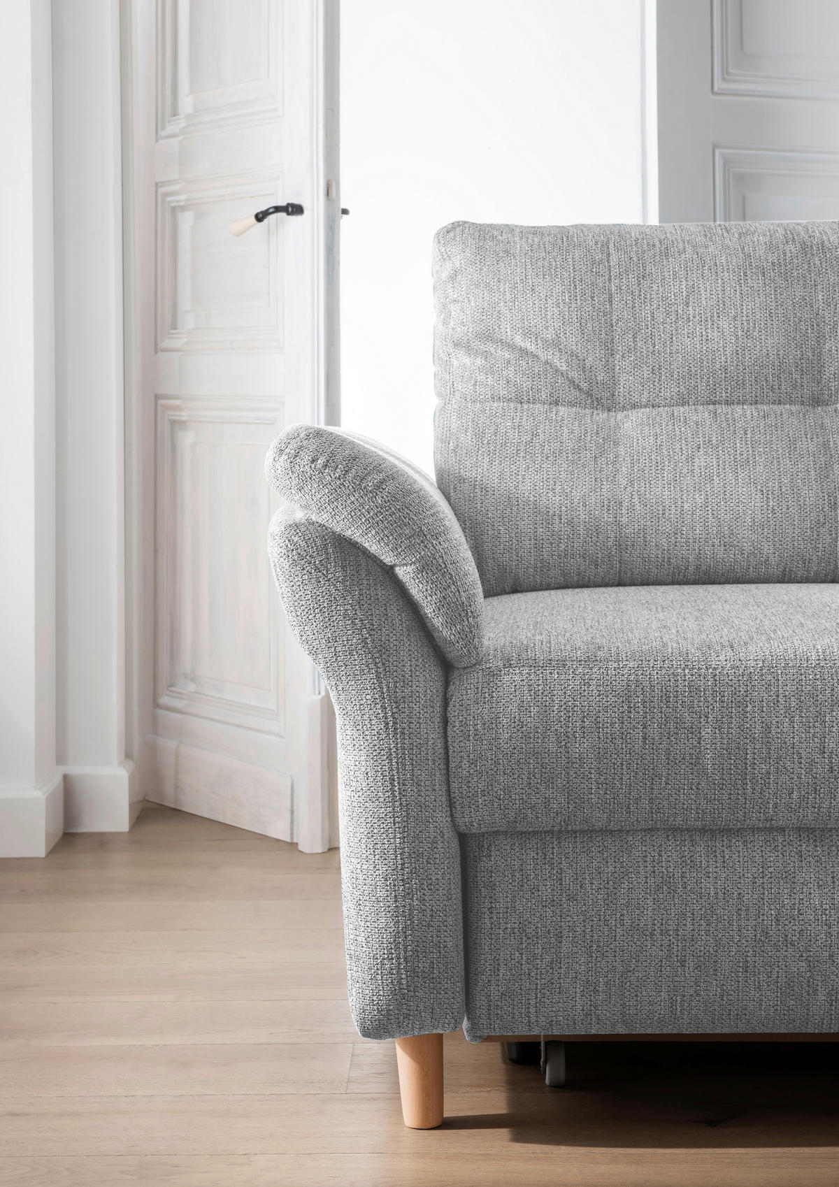 ECKSOFA in Chenille Silberfarben  - Silberfarben/Naturfarben, Modern, Holz/Textil (264/206cm) - Livetastic