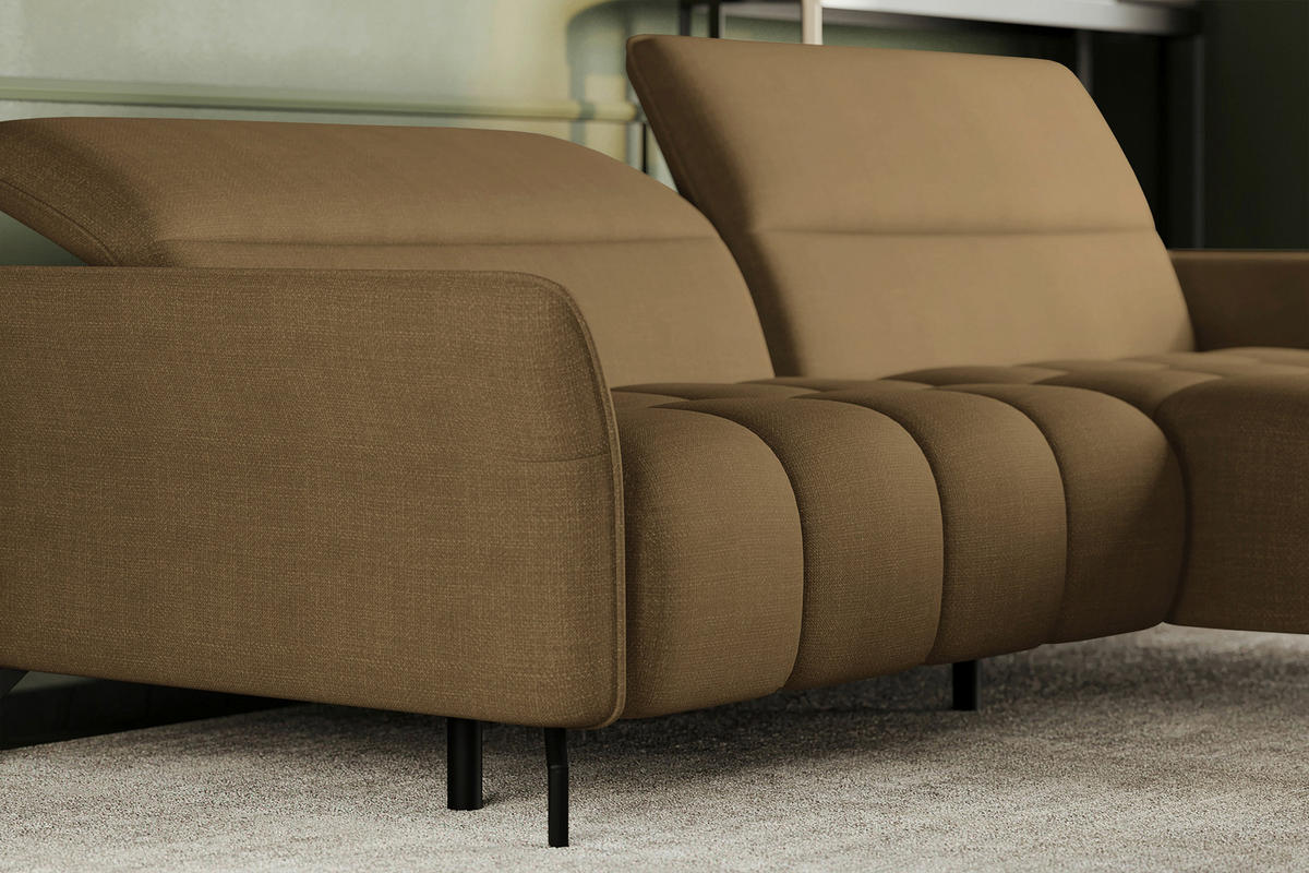 ECKSOFA  in Flachgewebe Olivgrün Rücken echt, Kopfteilverstellung, Sitztiefenverstellung  272/175 cm  - Schwarz/Olivgrün, KONVENTIONELL, Textil/Metall (272/175cm) - Carryhome
