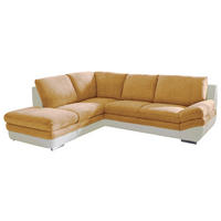 WOHNLANDSCHAFT Creme, Dunkelgelb Chenille, Lederlook Bettkasten, Schlaffunktion, Rücken echt  - Chromfarben/Dunkelgelb, MODERN, Textil/Metall (221/264cm) - MID.YOU