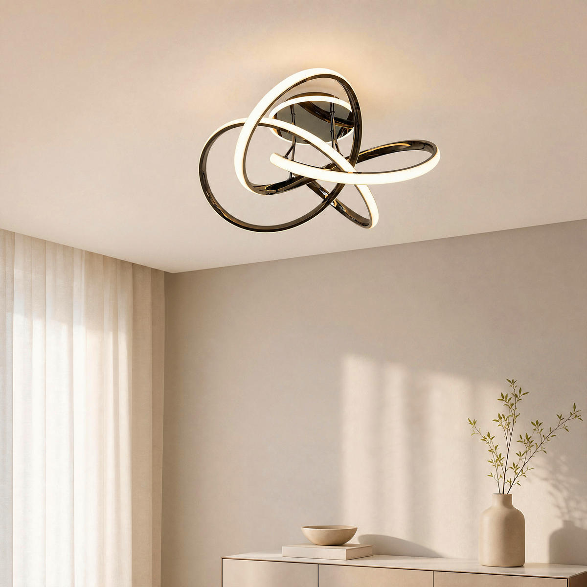 LED-DECKENLEUCHTE Bandol 65/34,5 cm   - Schwarzchrom, Design, Kunststoff/Metall (65/34,5cm)