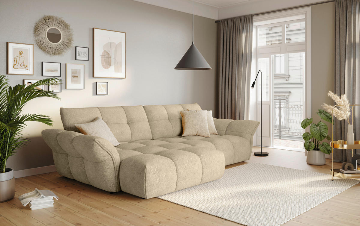 ECKSOFA Beige Chenille Rücken echt  - Beige/Schwarz, Design, Kunststoff/Textil (177/312cm) - Welnova