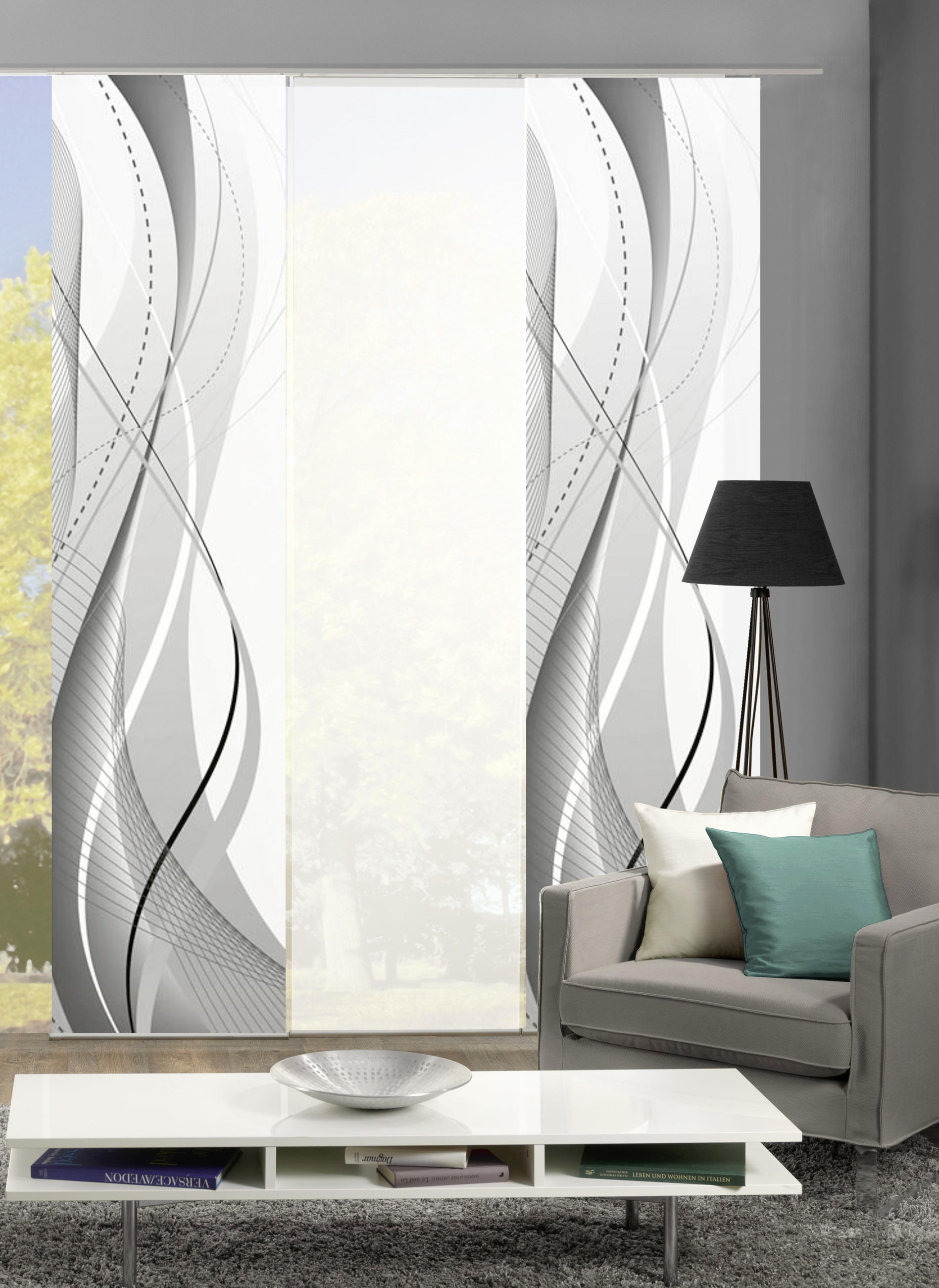 FLÄCHENVORHANG 3 Stück halbtransparent 3x60/245 cm - Grau, Design, Textil (3x60/245cm)