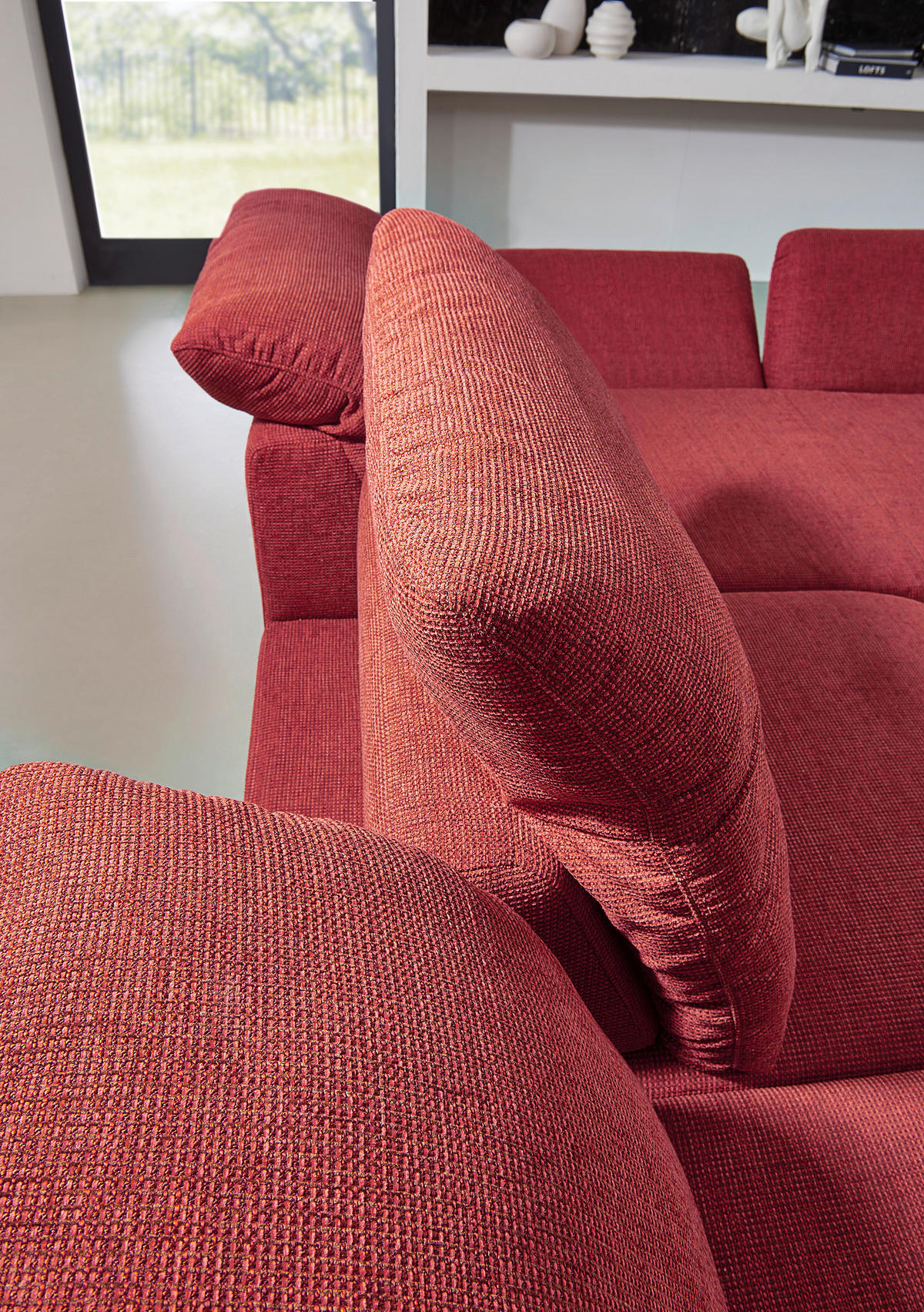 ECKSOFA Rot Chenille  - Silberfarben/Rot, Design, Textil/Metall (200/315cm) - Chilliano