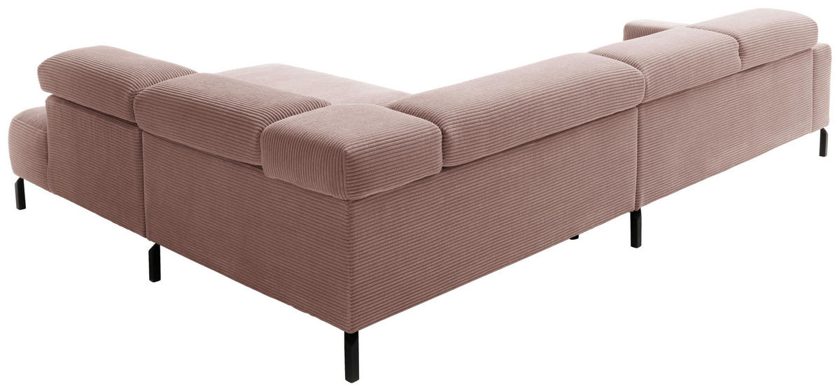 ECKSOFA inkl. Funktion in Cord Rosa  - Schwarz/Rosa, Modern, Textil/Metall (309/219cm) - Pure Home Lifestyle