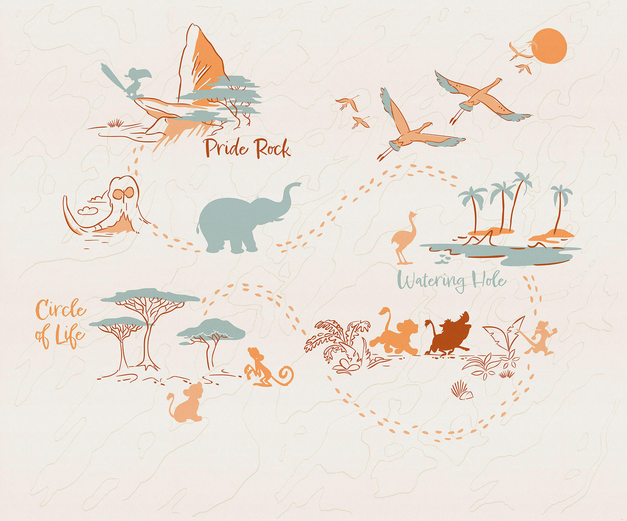 FOTOTAPETE THE LION KING CIRCLE OF LIFE  - Beige, Design, Textil (300/250cm) - Disney