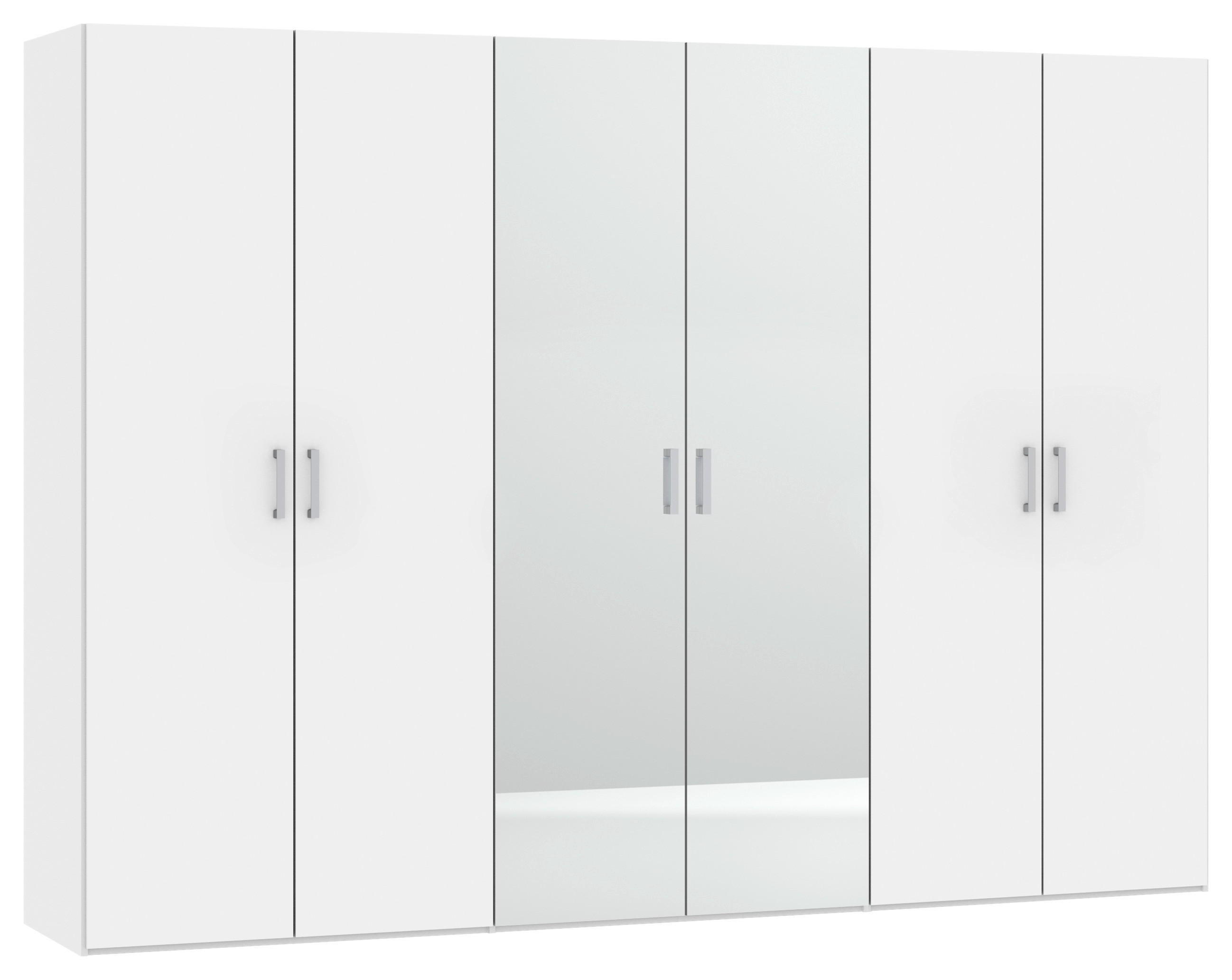 DREHTÜRENSCHRANK 303/236/59 cm,  in Weiß, 6-türig  - Chromfarben/Weiß, Design, Glas/Holzwerkstoff (303/236/59cm) - Boxxx