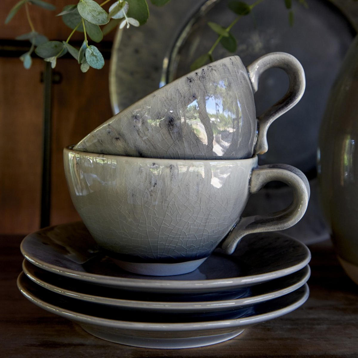 KAFFEETASSE MIT UNTERTASSE MADEIRA  - Grau, Basics, Keramik (14/11/7cm) - Costa Nova