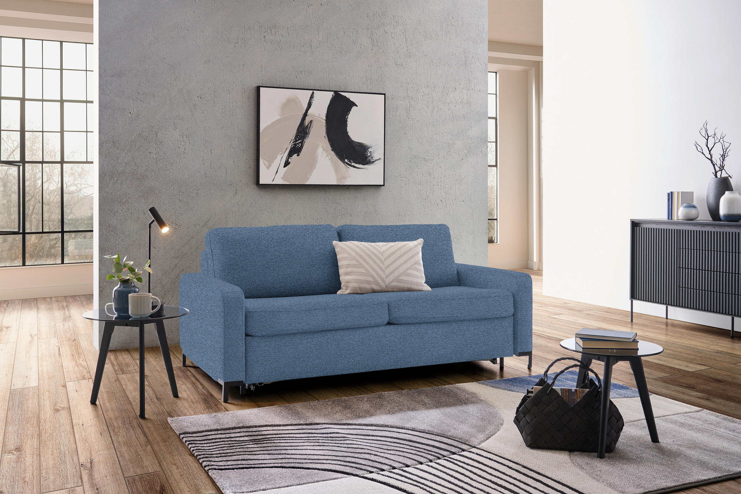 SCHLAFSOFA Webstoff Hellblau  - Schwarz/Hellblau, KONVENTIONELL, Textil/Metall (187/84/97cm) - Livetastic