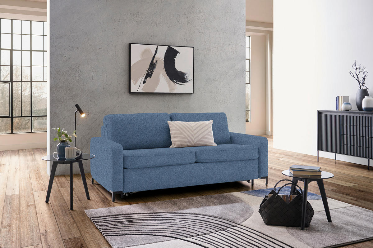 SCHLAFSOFA in Textil Hellblau  - Schwarz/Hellblau, Konventionell, Textil/Metall (187/84/97cm) - Welnova