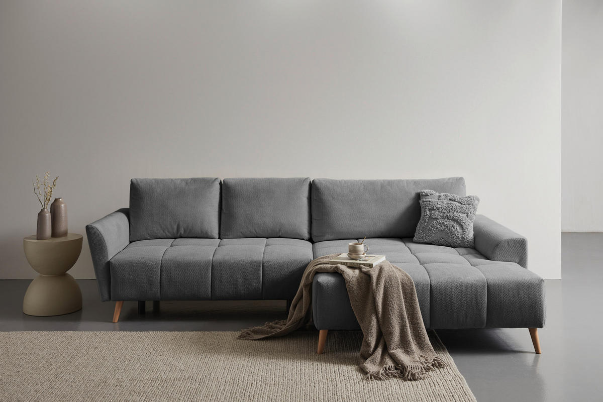 ECKSOFA Grau Webstoff  - Buchefarben/Grau, KONVENTIONELL, Holz/Textil (294/169cm) - Carryhome