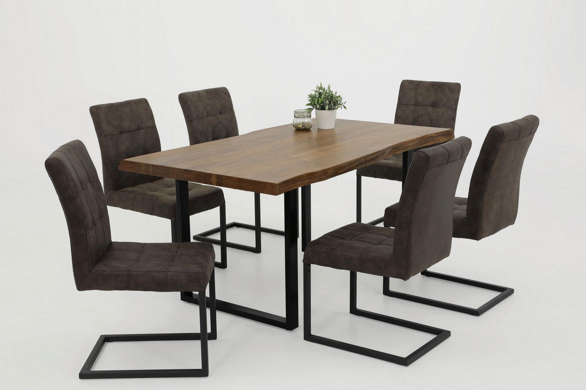 SCHWINGSTUHL-SET 2 Stück  in Stahl Lederlook  - Anthrazit/Braun, MODERN, Textil/Metall (42/91/62cm) - MID.YOU