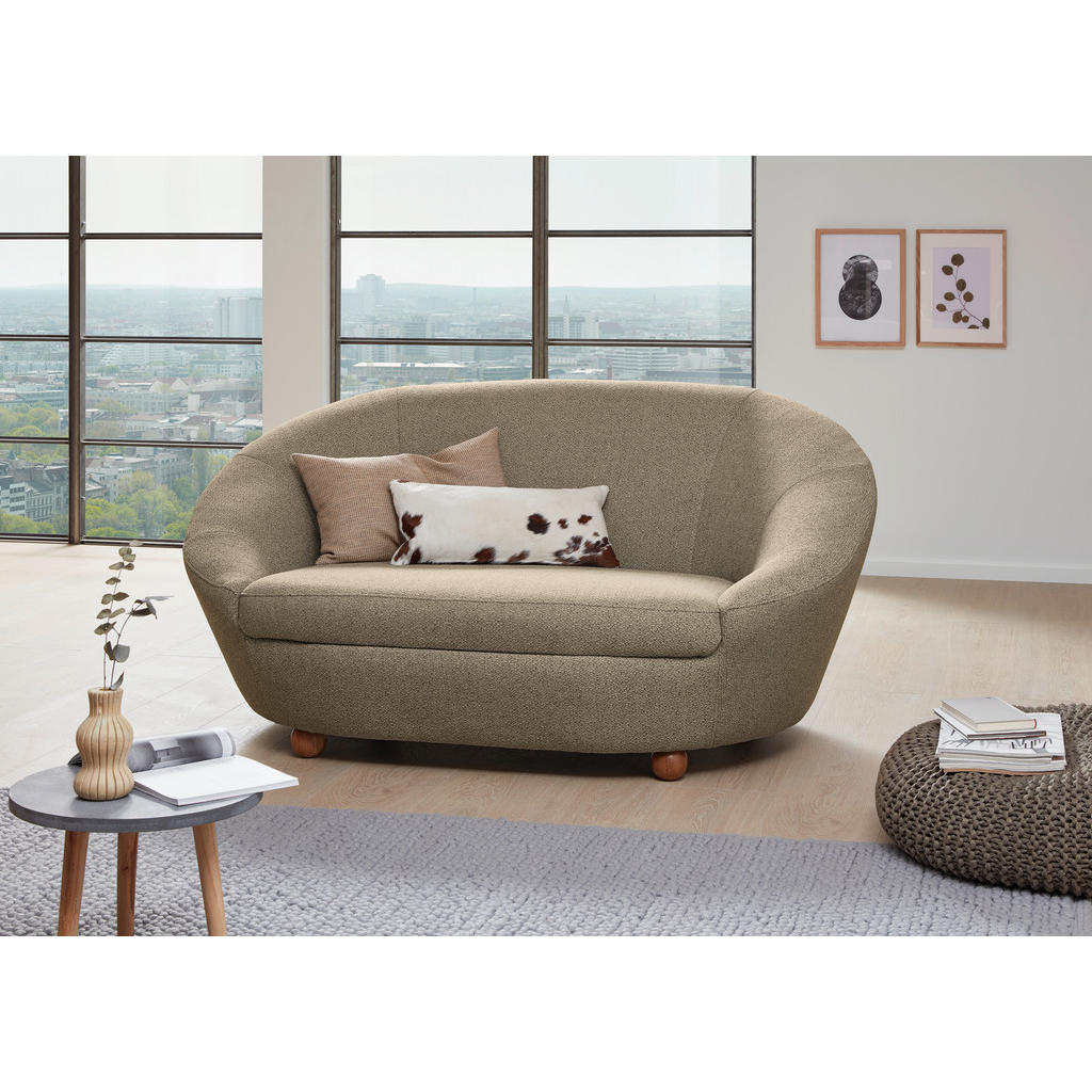Thumbnail - Looks by W.Joop 2-Sitzer-Sofa Looks IV, Braun, Grau, Beige, Textil, Eiche, massiv, 178x82x114 cm, Made in EU, Rücken ech...