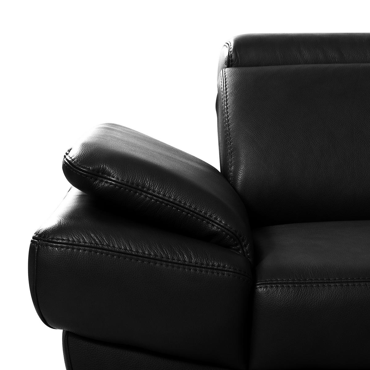 ECKSOFA Schwarz Echtleder Lederlook Bettkasten, Schlaffunktion, Rücken echt, Armteilverstellung, Kopfteilverstellung  - Schwarz, Design, Leder/Textil (264/211cm) - Livetastic