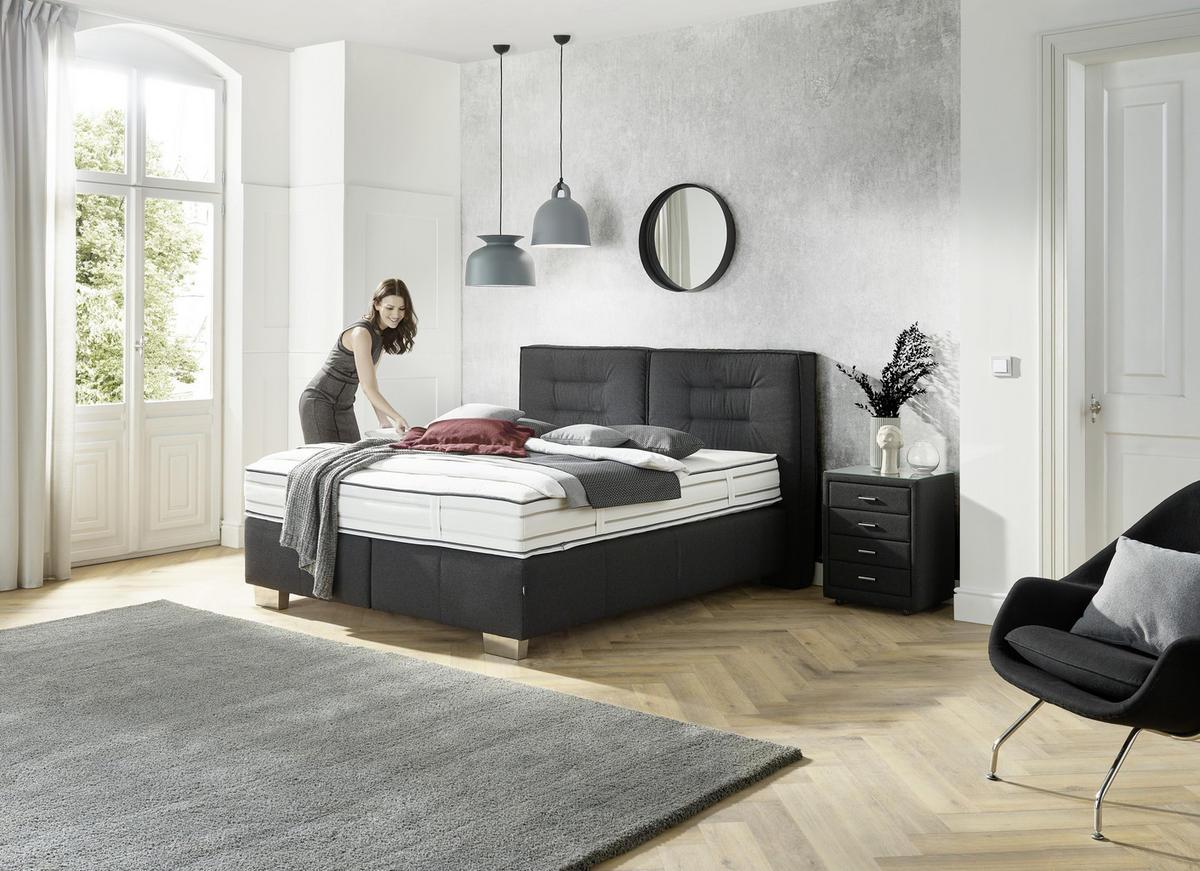 BOXSPRINGBETT 200/200 cm  in Schwarz  - Chromfarben/Schwarz, KONVENTIONELL, Textil (200/200cm) - Dieter Knoll
