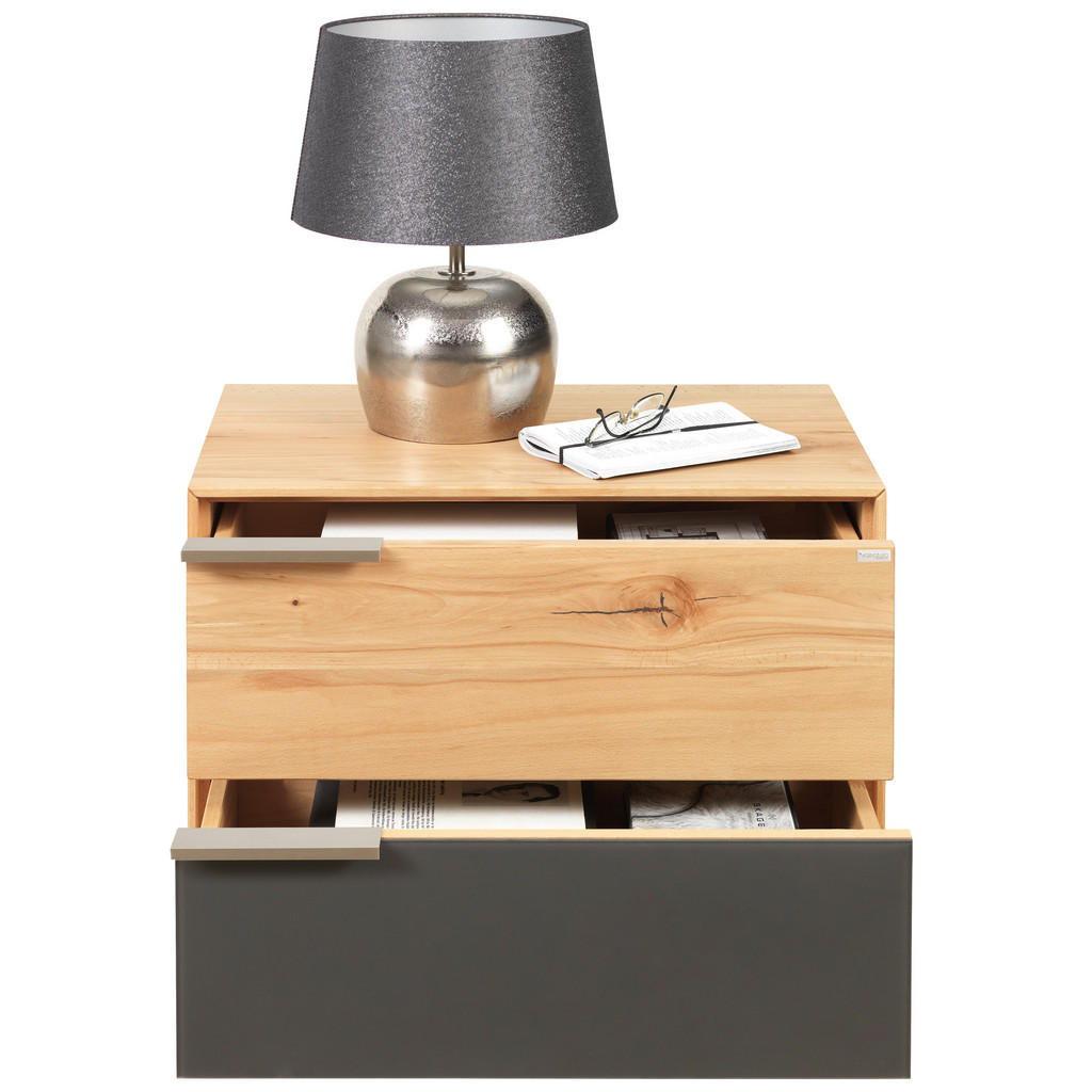 Thumbnail - Valnatura Nachtschrank, Anthrazit, Buche, Metall, Wildkernbuche, massiv, 2 Schubladen, 60x45x40 cm, Soft-Close-System, S...