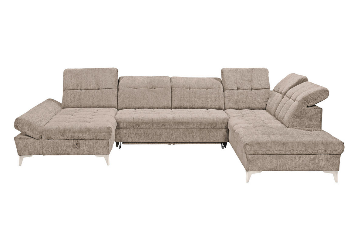 WOHNLANDSCHAFT Mikrovelours Beige  - Kaschmir/Beige, Modern, Kunststoff/Textil (169/348/245cm) - MID.YOU
