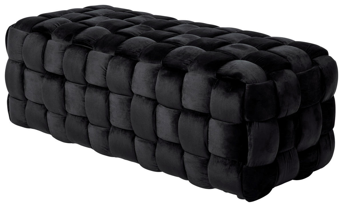 HOCKERBANK 118/43/50 cm Samt Schwarz Eukalyptusholz  - Schwarz, MODERN, Holz/Textil (118/43/50cm)